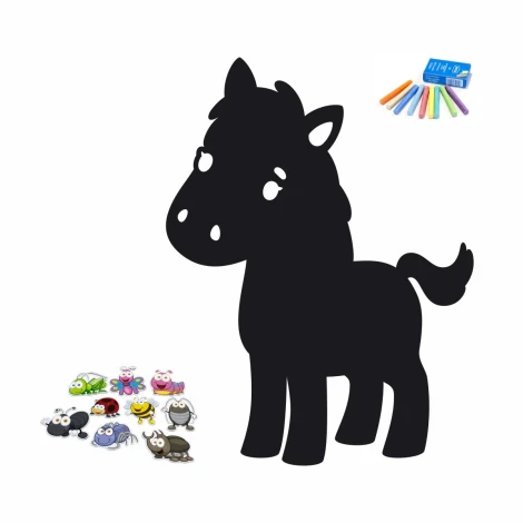 Magnetic chalkboard for kids, Horse 413 design. Black horse outline with white eyes.