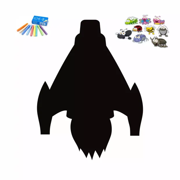 Magnetic chalkboard for kids, Rocket 415 design. Rocket shape with additional elements.