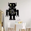 Magnetic chalkboard Robot 416 - Graphic design. Black robot with drawings and letters on a white background.