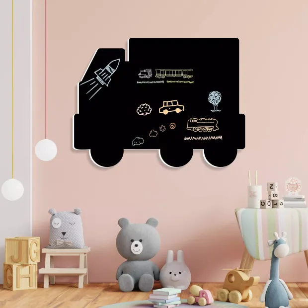 Chalkboard magnetic board Truck 420 - Graphic design. Truck shape with drawings of vehicles, clouds, and trees.