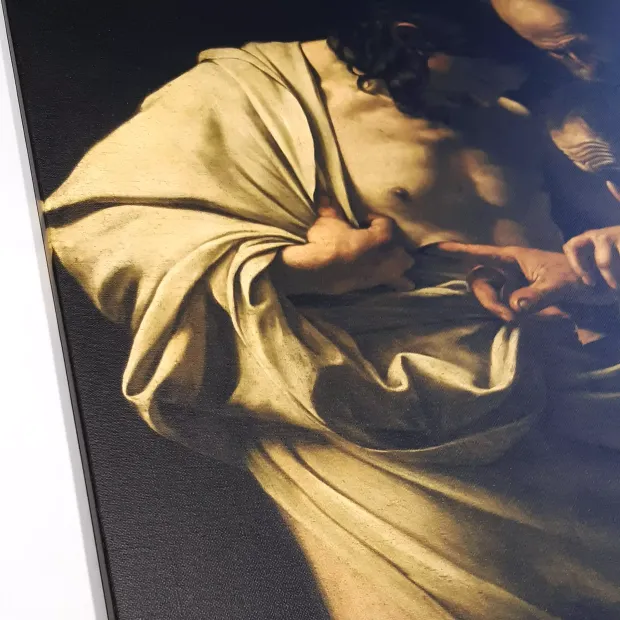 Individual reproduction of Doubting Thomas by M. Caravaggio, canvas stretched on a frame, varnished, 100 x 75 cm.
