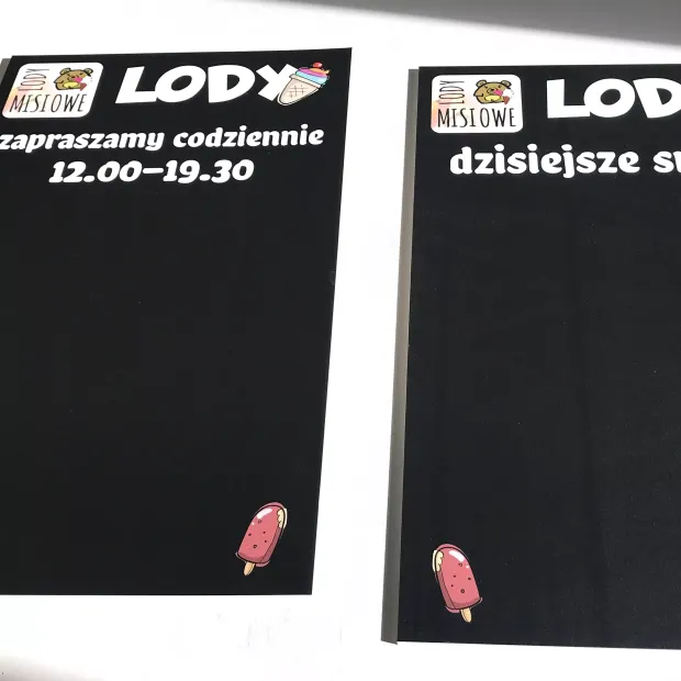 Custom chalkboard with print, 5mm PVC, 40 x 65 cm - 2 pcs - Graphic design. Black background.