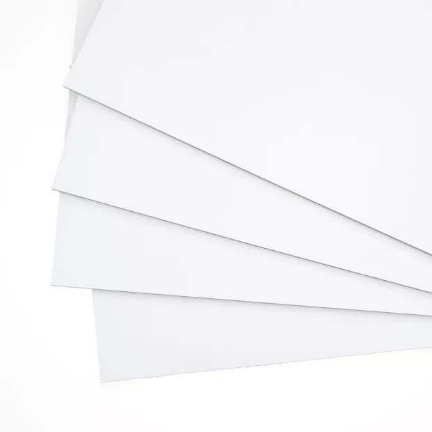 Custom 3mm white dibond sheet - Graphic design. Smooth, plain white surfaces without patterns or textures.