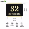 Engraved address plaque in black and gold dibond, 42 x 35 cm, featuring a rectangular design with large cutouts.