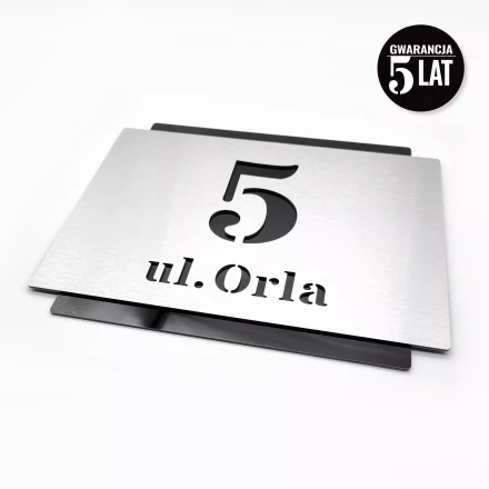 Silver-black premium address sign 42 x 35 cm brushed