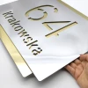 Engraved address plaque in dibond, 42 x 35 cm, silver-gold design. Silver letters cut into a rectangular plate.
