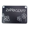 A4 hanging chalkboard - Graphic design with white text and flowers on a black surface.