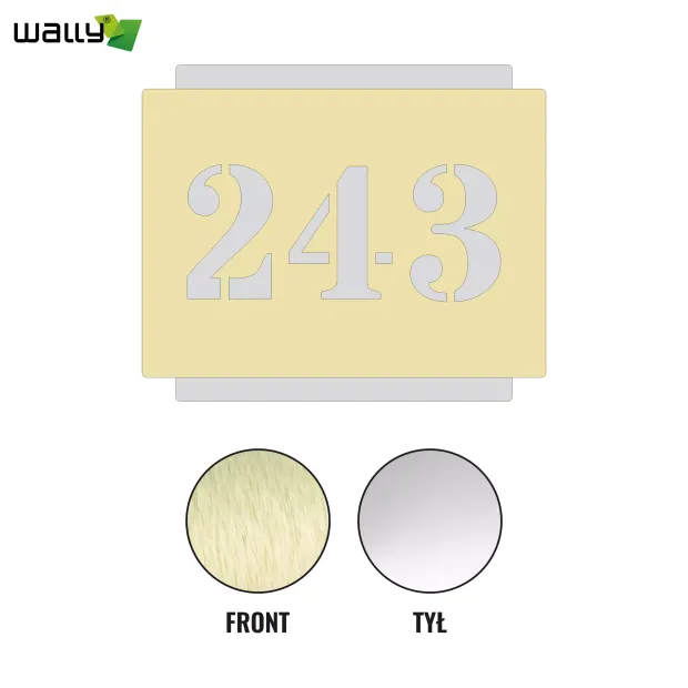 Engraved dibond number plate 42 x 35 cm in brushed gold-silver with gold numbers 24 and 3 on a silver background.