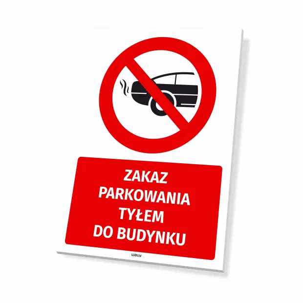 No Parking Backwards Sign - Graphic Design. Red circle with a crossed-out car silhouette on a white background.