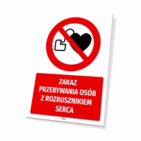 No entry sign for people with pacemakers - Graphic design. Red circle with a crossed-out heart and key.