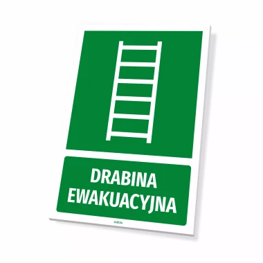 Information sign: Evacuation ladder - Graphic design. Green background, white ladder, and text.