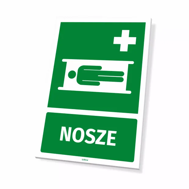 Information sign: Stretchers - Graphic design. Green board with a white stretcher pictogram and the text STRETCHERS.
