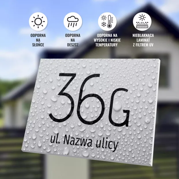 Address plaque for home - Graphic design. Simple rectangle with large numbers and text on a gray background.