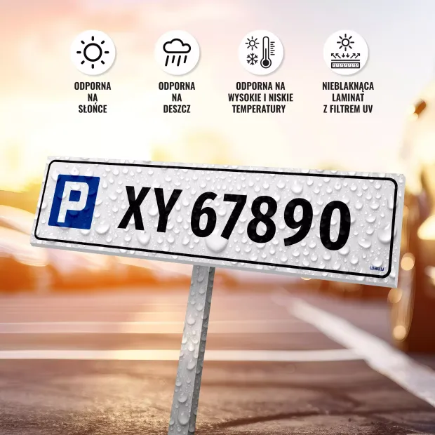 Parking sign, license plate - Graphic design. Simple rectangular shape with a white background and black markings.