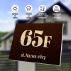 House number sign with street name - Simple design featuring number 65F, gold text on a brown background.