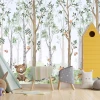 Kids\' wallpaper Forest, cute animals 0525 DW - Brightly colored walls, wooden decor in a children\'s room.