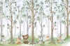 Children\'s forest wallpaper with cute animals 0525 DW - Graphic design featuring woodland creatures among trees.