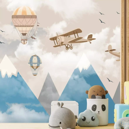 Kids' Room Wallpaper Airplanes, Mountains, Balloons 0527 DW