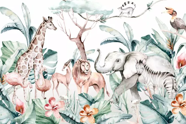 Savanna Animals Wallpaper for Kids Room 0524 DW - Features graphic design of savanna animals.