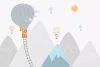 Children\'s room wallpaper with animal balloons and mountains 0531 DW - Graphic design featuring two balloons and mountain backdrop.