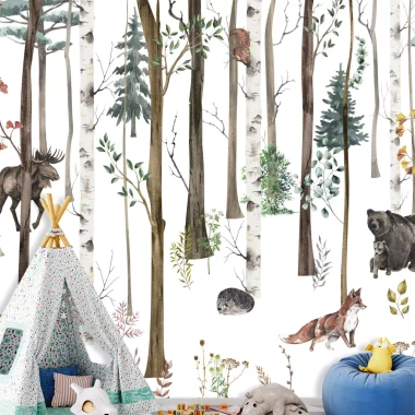Animal Forest Wallpaper 0528 DW for kids\' room. Bright walls with nature elements.