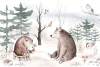 Wall wallpaper for a boy\'s or girl\'s room, featuring two bears in a forest with trees, design 0526 DW.