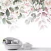 Leaf and flower wallpaper 0544 DW - Living room decor with gray furniture and white walls featuring a botanical design.