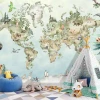 World Map Wallpaper with Wild Animals 0520 DW - Ideal for a children\'s room with light-colored walls in the background.