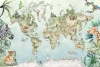 World Map Wallpaper with Wild Animals 0520 DW - Graphic Design featuring various wild animals.