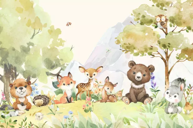 Forest Animals Wallpaper 0517 DW - Graphic design featuring woodland animals in their natural habitat.