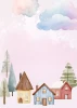 Magnetic dry-erase board for kids featuring houses, trees, and clouds on a pink background.