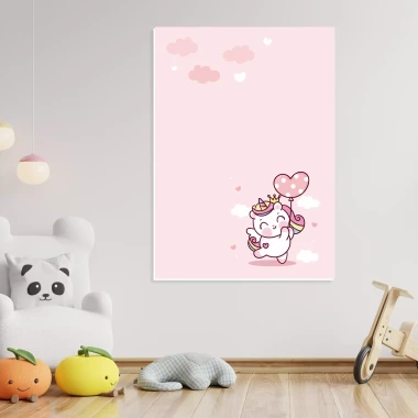 Dry-erase magnetic board for kids Kicia, princess 598 - Graphic design. Pink background with clouds and a cat character.