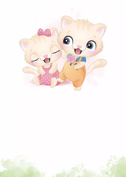 Dry-erase magnetic board for kids featuring two kittens, one with a pink bow.