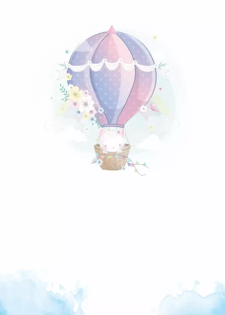 Magnetic dry-erase board for kids featuring a cat in a balloon surrounded by clouds and flowers.