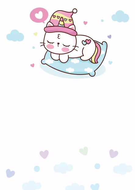 Dry-erase magnetic board for kids, featuring a cat on a cloud with hearts and clouds around it.