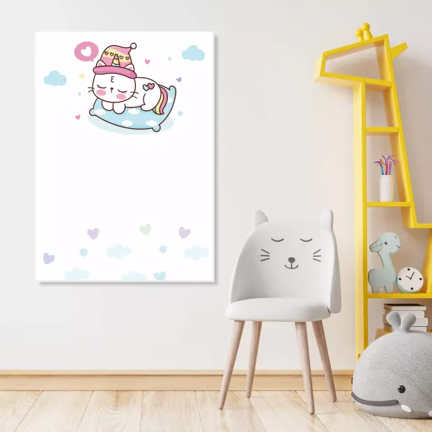 Dry-erase magnetic board for kids, Cat design 597 - Perfect for a bright children\'s room.