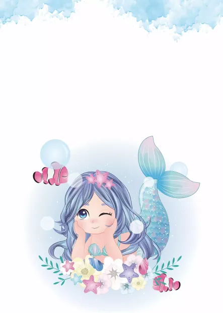 Dry-erase magnetic board for kids, Cheerful Mermaid 603 - Graphic design featuring a mermaid with blue hair.