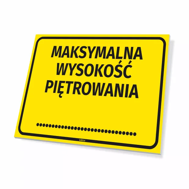 Information sign: Maximum stacking height - Graphic design. Yellow background with black text and dots at the bottom.