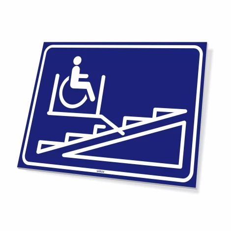 Information sign: Disabled access platform - Graphic design. Image shows a person in a wheelchair.