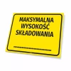 Storage sign: Maximum stacking height - Graphic design. Yellow background with black text and dots.
