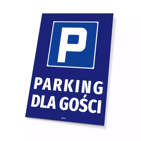 Sign: Guest Parking - Graphic design. Blue background with a white letter P and the text GUEST PARKING.