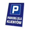 Sign: Customer Parking - Graphic design. Blue background with a white P and the text CUSTOMER PARKING.
