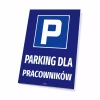Employee Parking Sign - Graphic Design. Blue background with white letter P and text.