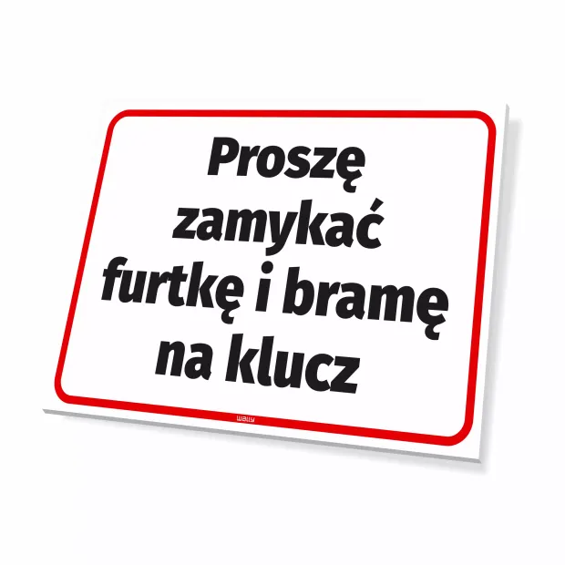 Sign: Please lock the gate and door - Graphic design. Simple sign with text on a white background, bordered.