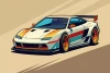 Youth wallpaper featuring sports racing cars, graphic design with a cartoon-style racing car and dynamic elements.