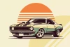 Youth wallpaper Retro supercar 0550 - Graphic design featuring a stylized car against a round sun and lines.