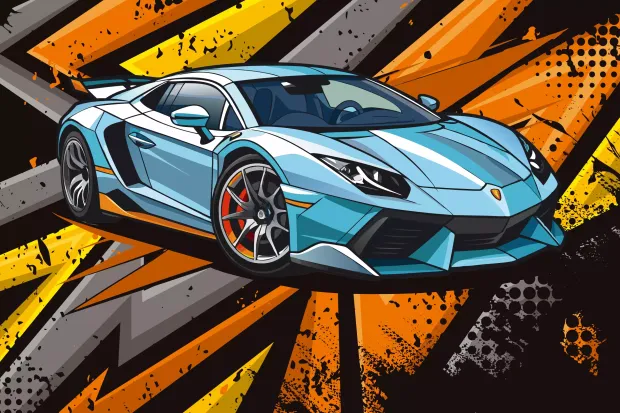 Blue modern sports car wallpaper 0548 - Graphic design with a car in blue and gray on a background.