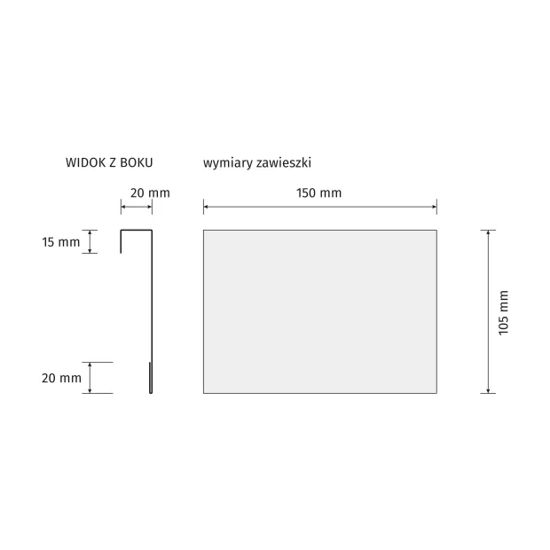 Steel warehouse tags for pallet extensions A6 - Graphic design. Simple rectangular shape measuring 150 mm by 105 mm.