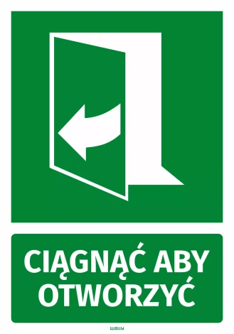 Information Sticker on door: Pull to Open