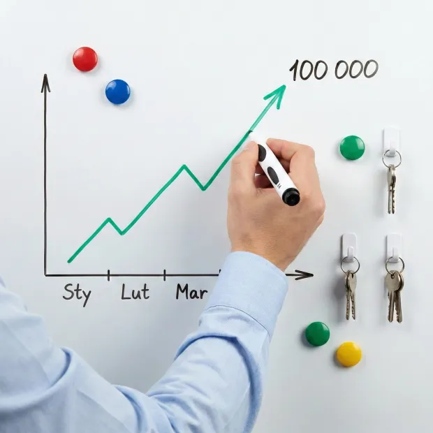 Magnetic dry-erase board with a graphic design featuring a growth chart on a white surface.